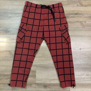 Nike x Patta Men XL Mars Stone Cargo Pants Red Black Windowpane Plaid Streetwear